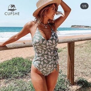 Cupshe Leaf Print Bathing Suit Wrap Ties One Piece